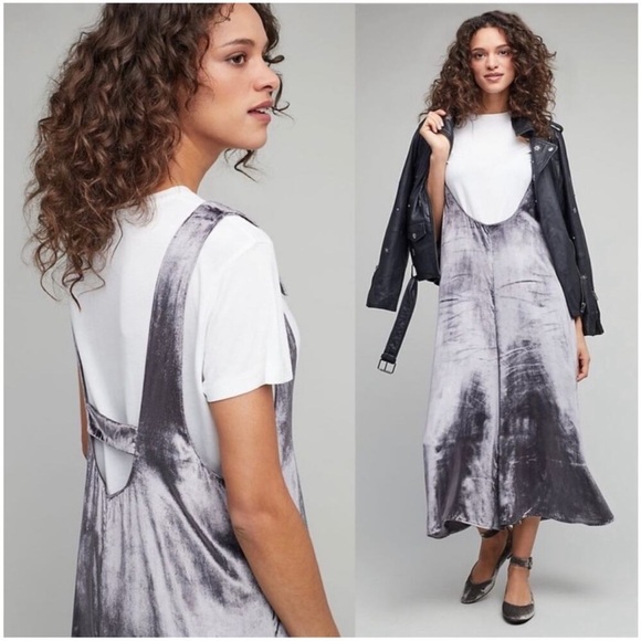 Women’s Anthropologie Maeve Velvet Overalls Romper Jumpsuit Grey Loose - Picture 1 of 8